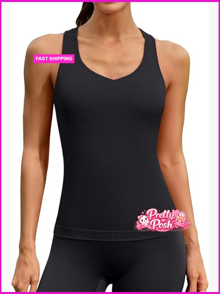 Workout Tank Top Built-In Bra Sweetheart Neck Seamless Yoga Top